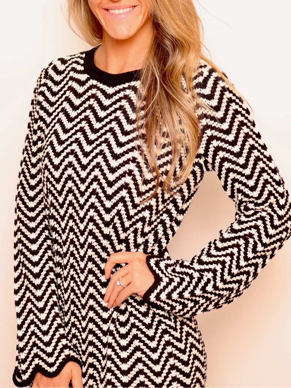 NWT! YAS knitted maxi dress with lettuce edge in black and white stripe
